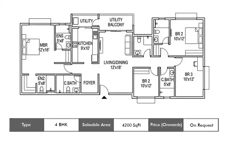 Max Estate 105 4 BHK floor plan, 4200 sq ft saleable area