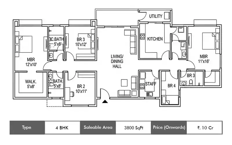 Max Estate 105 4 BHK floor plan, 3800 sq ft saleable area