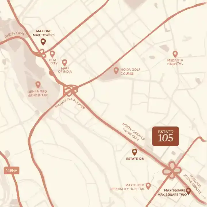 Max Estate 105 location map, Sector 105